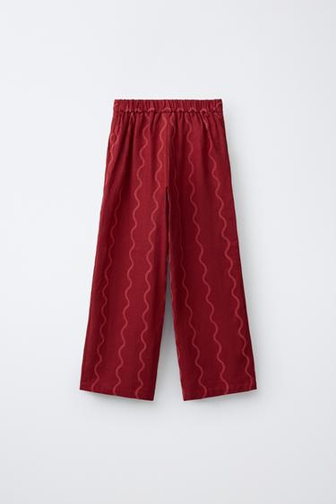 PANTALON WIDE LEG ONDES AVEC LIN - Rouge soutenu de Zara - Image 1