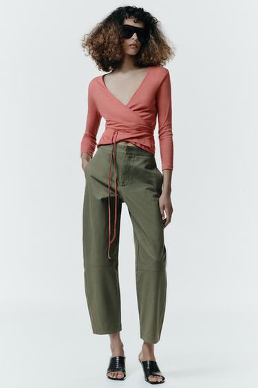 HERRINGBONE BARREL TROUSERS - Khaki by Zara