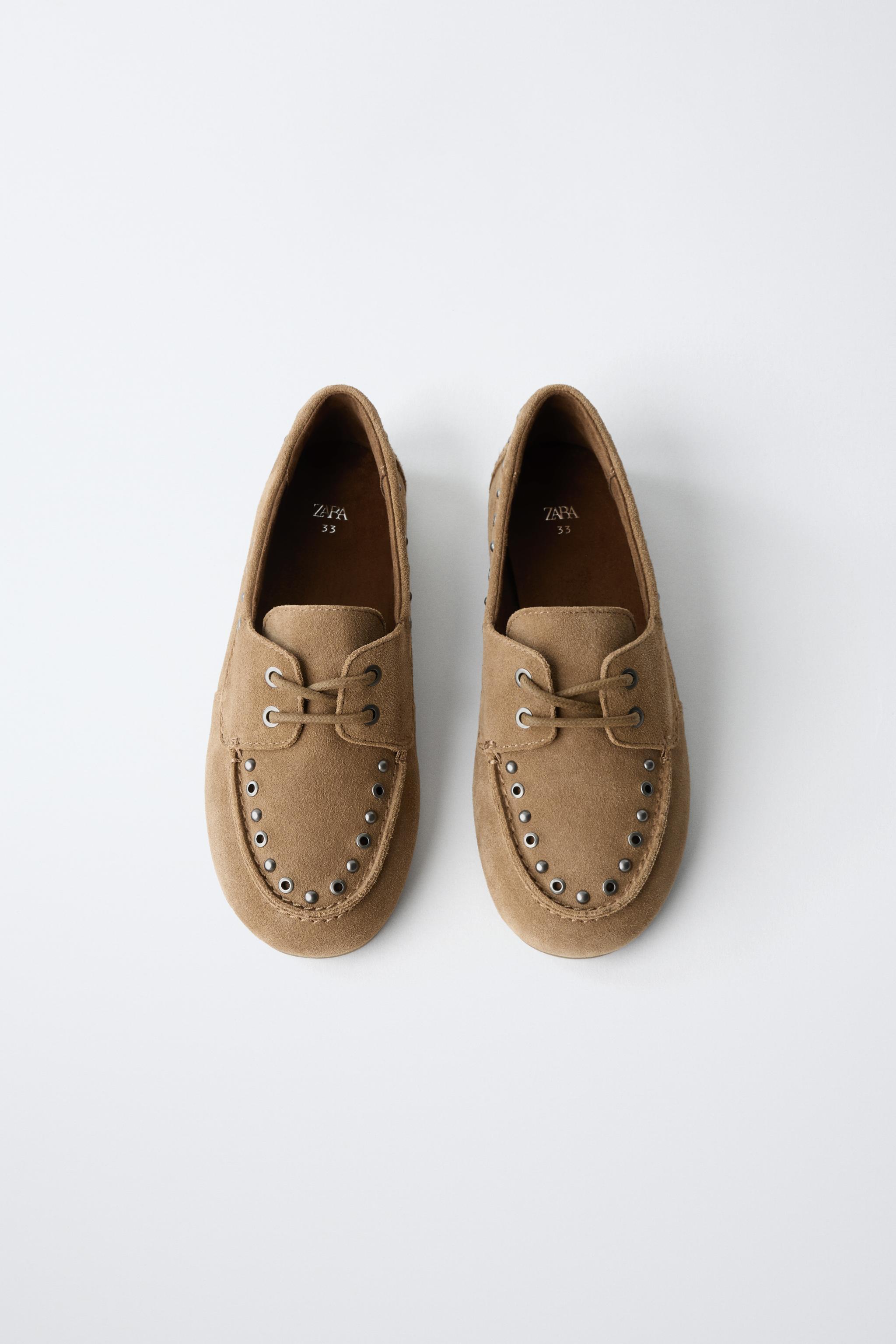 Обувь Zara LEATHER STUDDED BOAT SHOES — фото 4