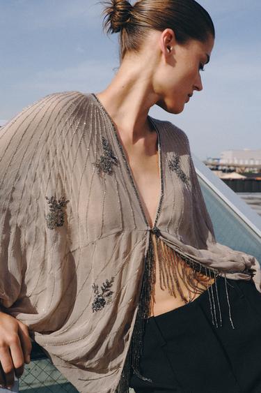 TOP BRODERIES FANTAISIE ÉDITION LIMITÉE - Gris / Beige de Zara - Image 1