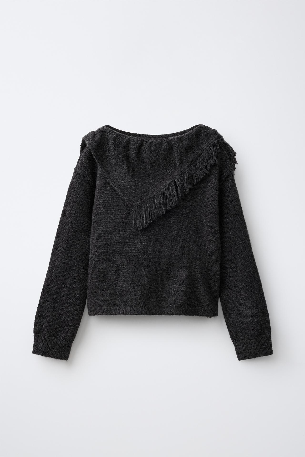 FRINGED BANDANA KNIT SWEATER — Anthracite grey