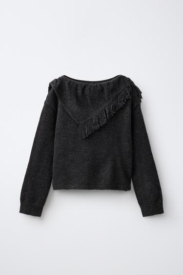 FRINGED BANDANA KNIT SWEATER — Anthracite grey 1