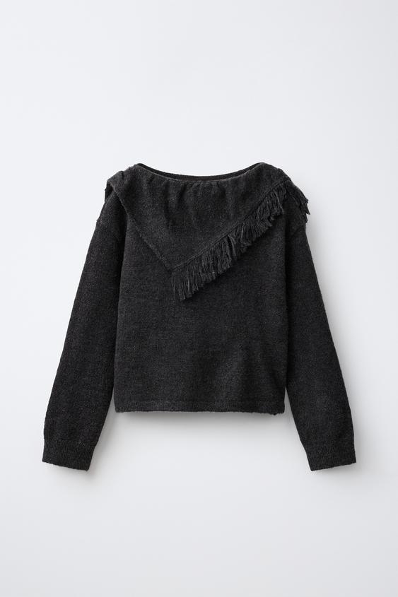 STRICKPULLOVER MIT BANDANA UND FRANSEN - Anthrazit von Zara - Bild 0