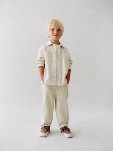 LINEN BLEND STRAIGHT TROUSERS - Ecru by Zara