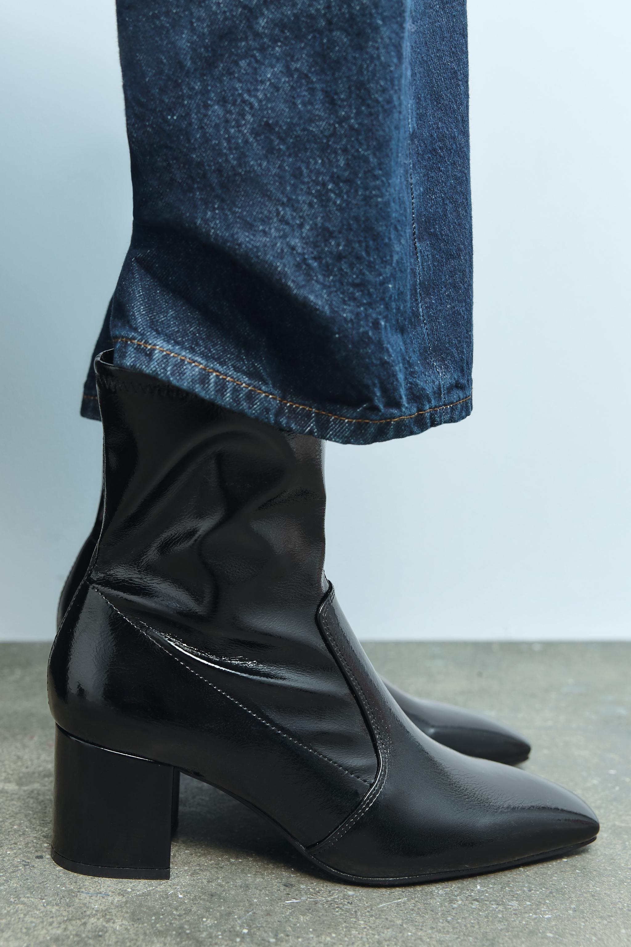 FAUX PATENT LEATHER BLOCK HEEL ANKLE BOOTS - Black | ZARA Canada