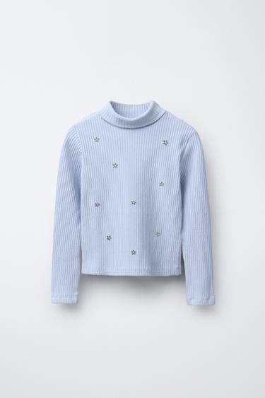 ТОП В РУБЧИК С ОТВОРОТОМ И ЗАКЛЕПКАМИ — НЕБЕСНО-ГОЛУБОЙ от Zara