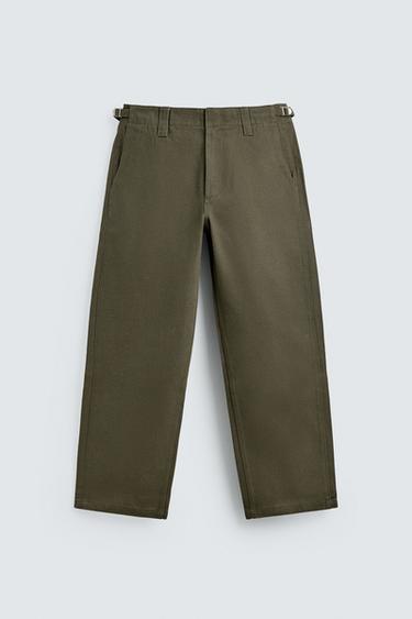 RELAXED FIT CHINO TROUSERS WITH SIDE TABS - Khaki by Zara