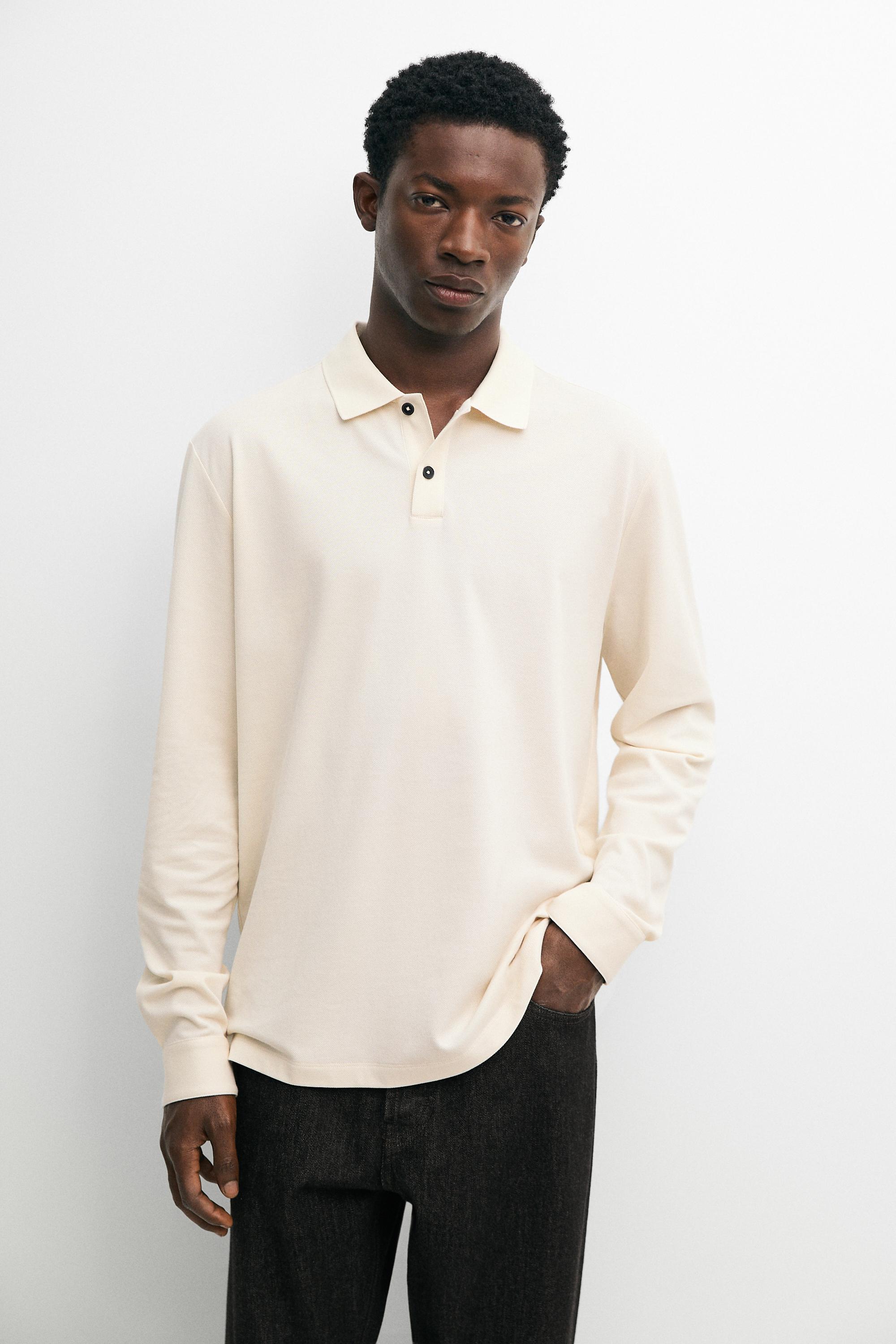 100% cotton micro-textured knit polo shirt — Beige