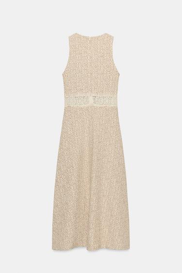 COMBINED TEXTURED DRESS - Ecru / Brown by Zara - Image 1