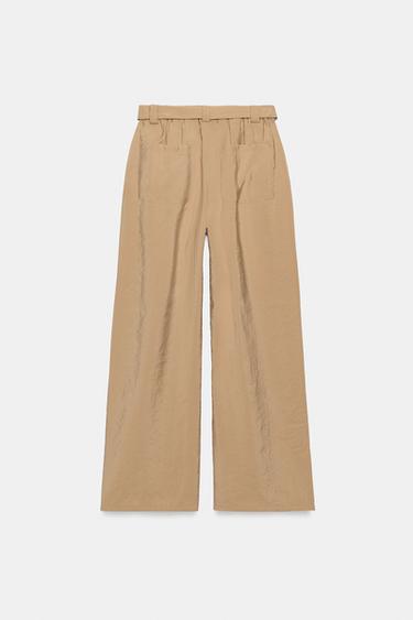 STRAIGHT LEG TROUSERS WITH BELT - Sand by Zara - Image 7