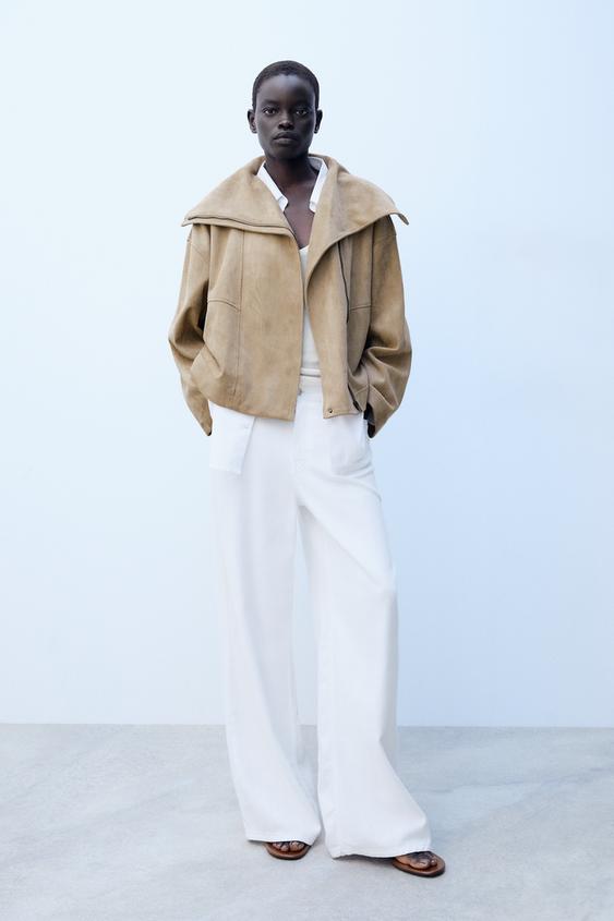 CAZADORA BOMBER CUELLO AMPLIO - Beige claro de Zara - Imagen 0