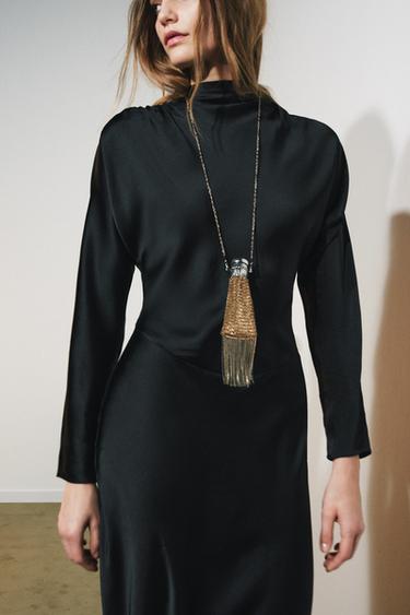 DRAPED SATIN DRESS - Black by Zara - Image 1