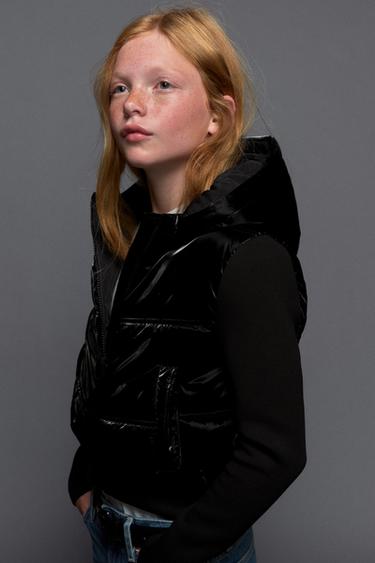 HOODED CONTRAST PUFFER JACKET - Black by Zara