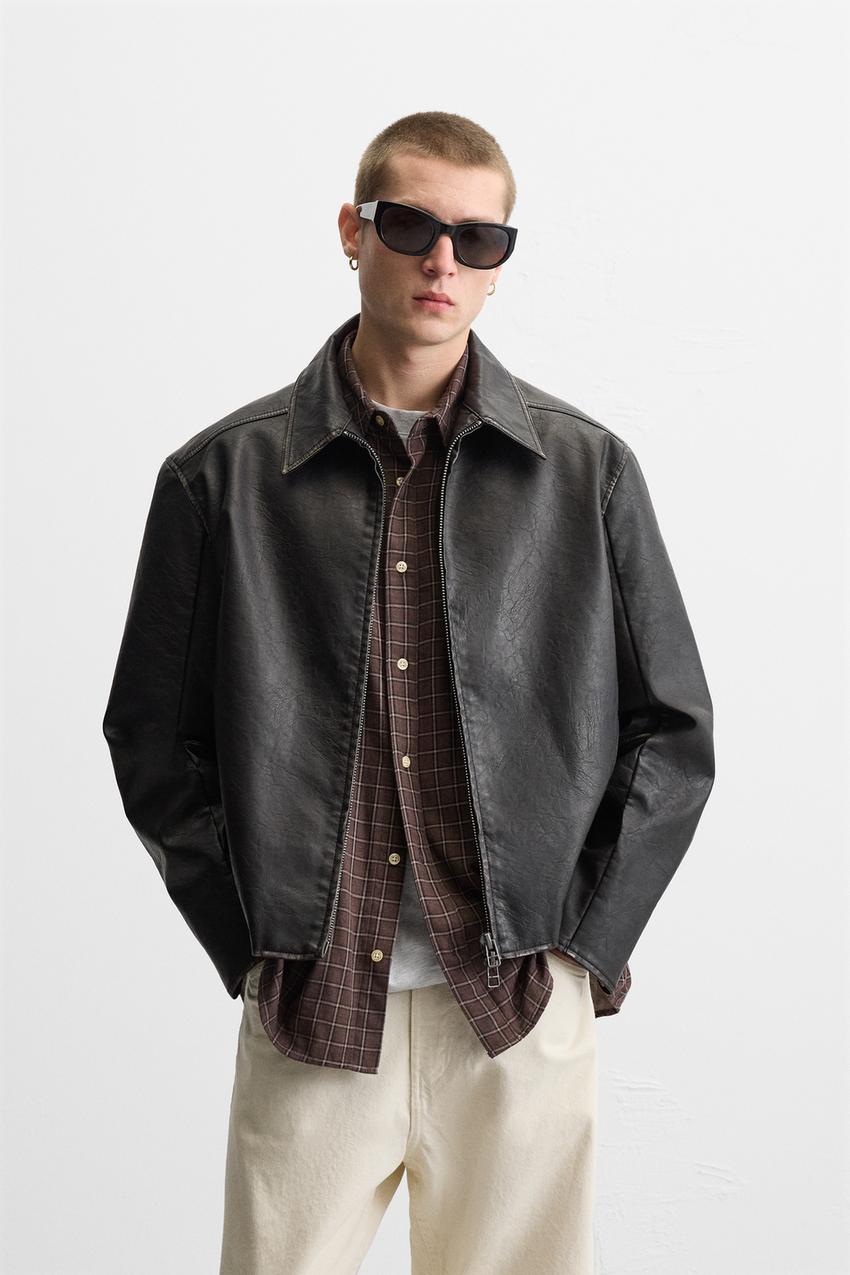 グラデーション フェイクレザー ジャケット - ブラック | ZARA Japan 