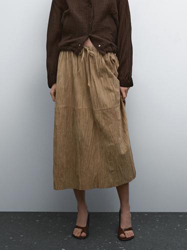 Falda midi recta piel ante - Arena de Zara