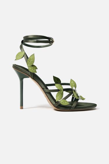 FLORAL HEELED SANDALS - Green by Zara