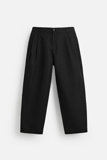 بنطلون قطن - كتان بثنيات - أسود الخاص بـ Zara - صورة 0