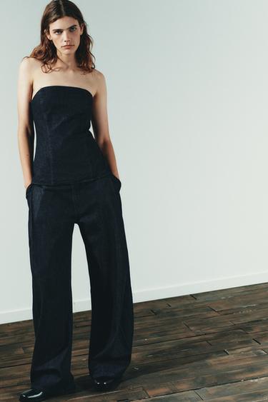 Zara TRF DENIM BANDEAU TOP - Dark indigo - Image 0
