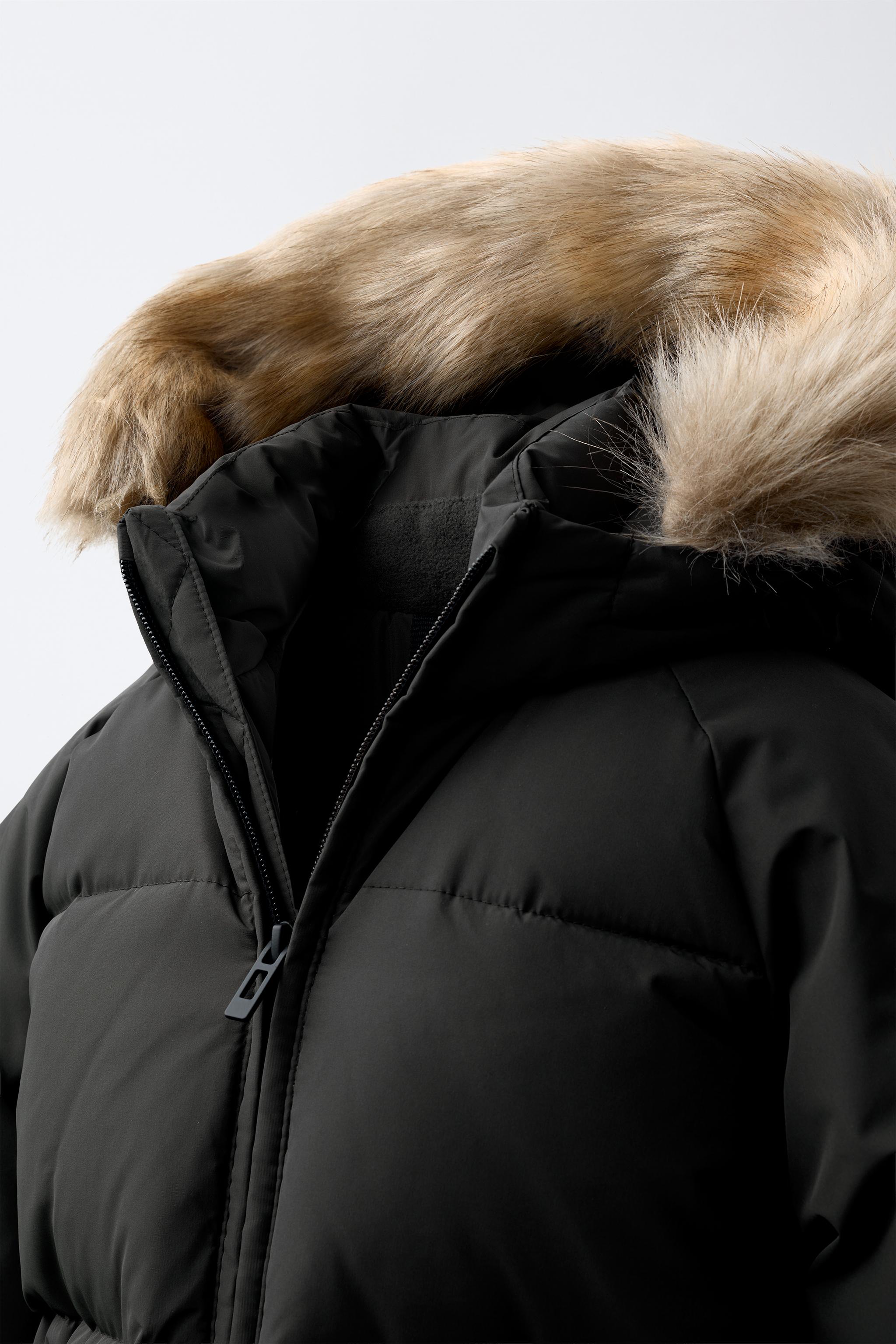 50/50 DOWN & FEATHER FAUX FUR HOODIE WATER-REPELLENT AND WINDPROOF PUFFER JACKET