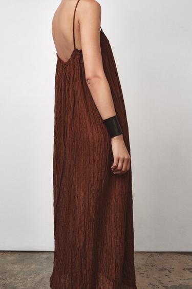 ROBE LONGUE AVEC RAMIE ZW COLLECTION - Marron de Zara - Image 3