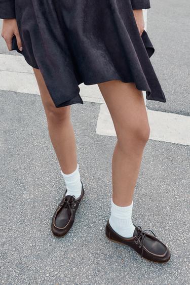 LEATHER DECK LOAFERS - Brown by Zara