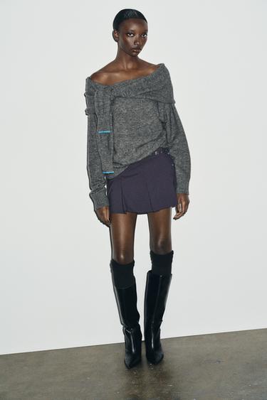 OFF-THE-SHOULDER KNIT SWEATER - Grey marl by Zara - Image 0