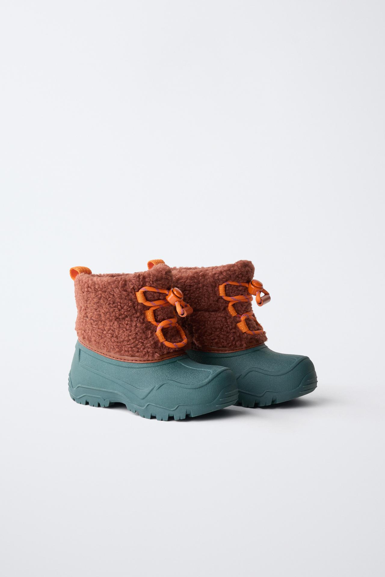RUBBERIZED FAUX SHEARLING BOOTS — Multi-color