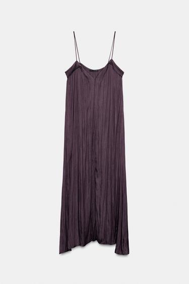 Zara SATIN STRAPPY MIDI DRESS - Eggplant