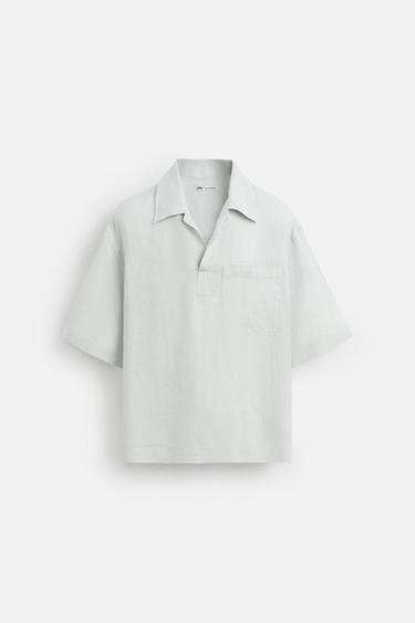 CHEMISE POLO 100 % LIN - Gris clair de Zara - Image 6