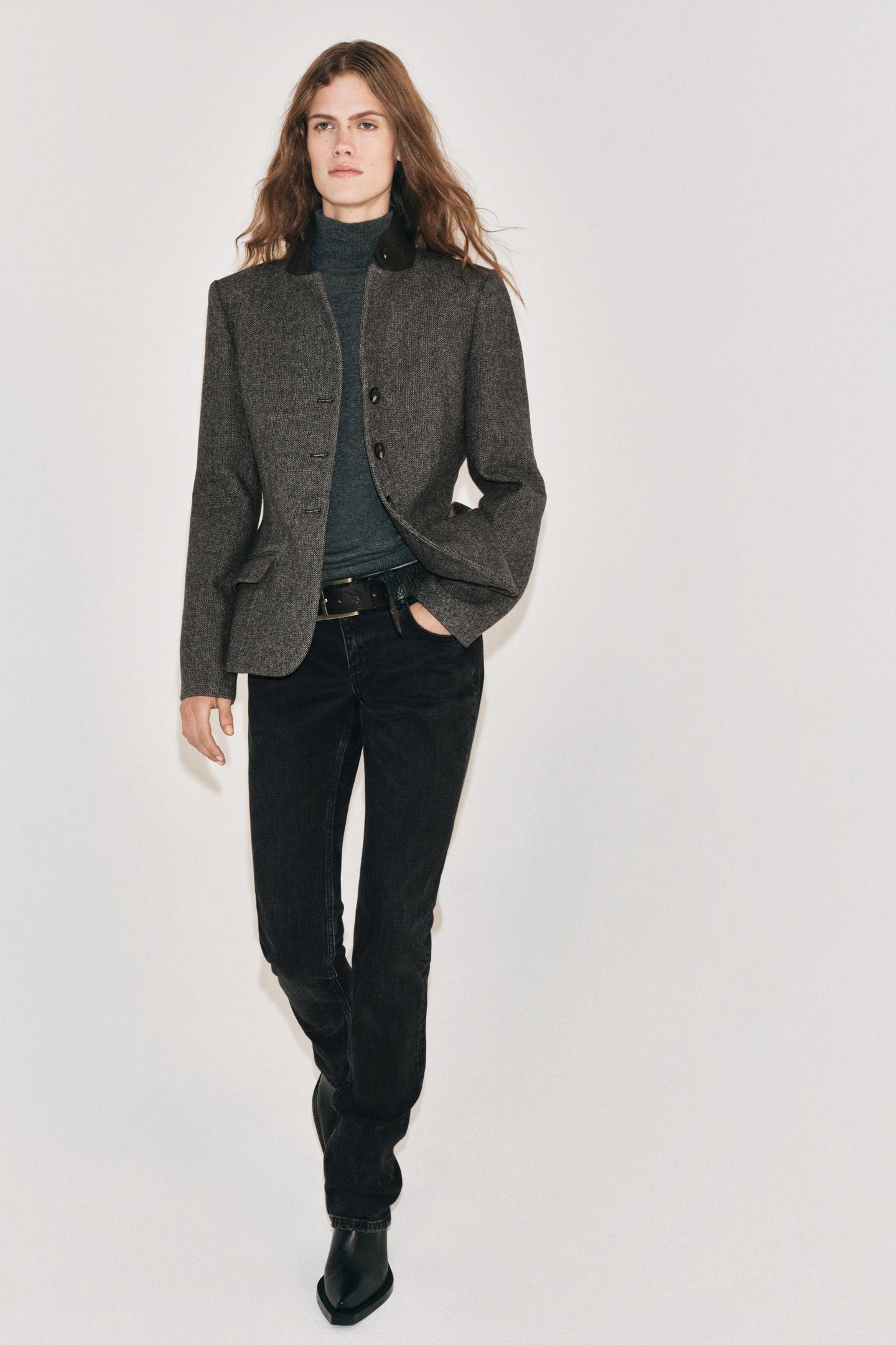 Женский пиджак Zara ZW Collection Fitted Wool, цвет: Серый / Рыжевато-коричневый — фото 5