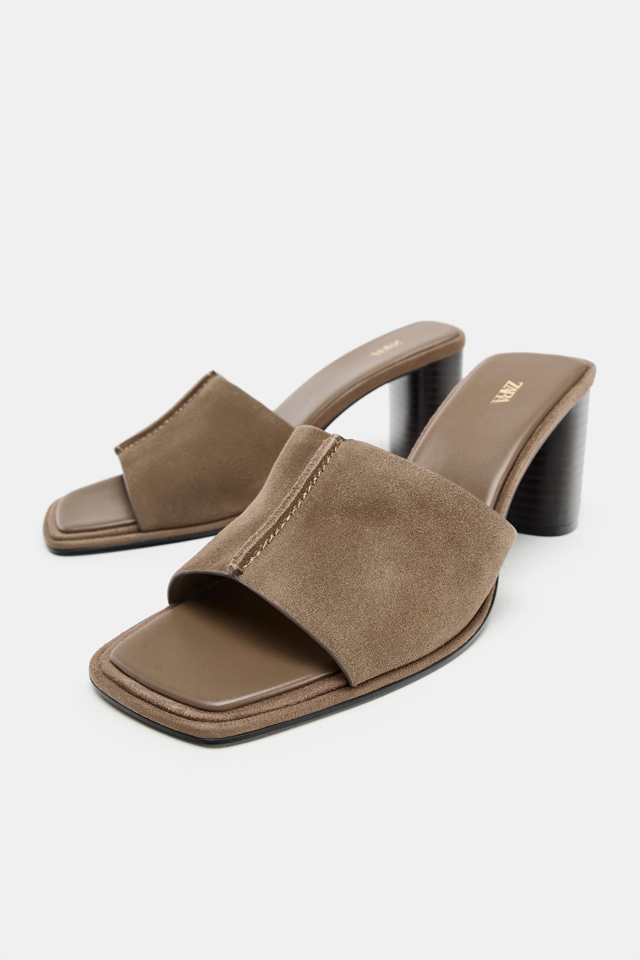 SANDALES À TALONS EN CROÛTE DE CUIR