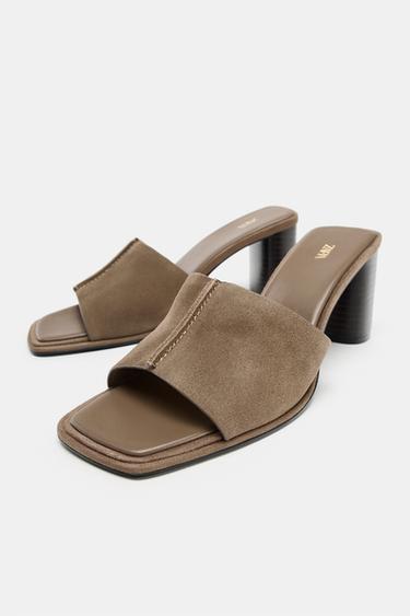 SANDALES À TALONS EN CROÛTE DE CUIR - Gris taupe de Zara - Image 5