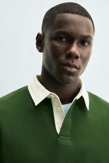 SWEAT POLO COL CONTRASTÉ - Vert soutenu de Zara - Image 4