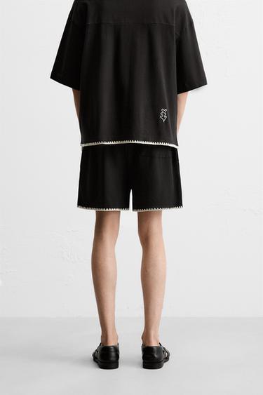 CONTRAST EMBROIDERY BERMUDA SHORTS - Black by Zara - Image 2