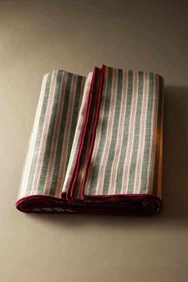 CHRISTMAS STRIPED COTTON TABLECLOTH — Greens 1