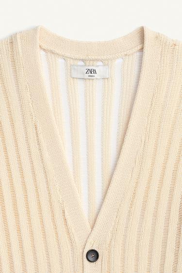OPENWORK TEXTURED CARDIGAN - Light beige by Zara - Image 6