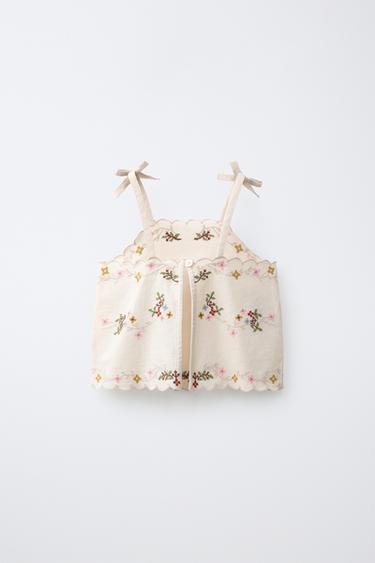 EMBROIDERED CROSS-STITCH TOP WITH COTTON AND LINEN - Sand by Zara - Image 1