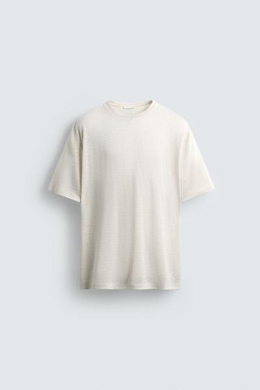 HEMP - VISCOSE STRIPED T-SHIRT - Ecru / Beige by Zara