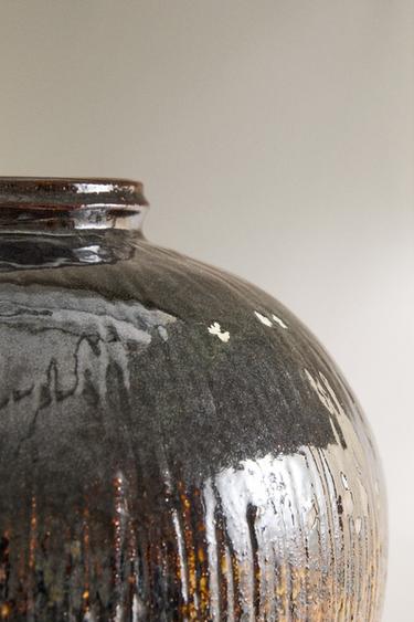 LARGE STRIPED STONEWARE VASE - Dark khaki by Zara - Image 3