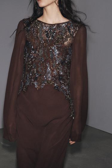 ZW COLLECTION EMBROIDERED DRESS - Brown by Zara - Image 3