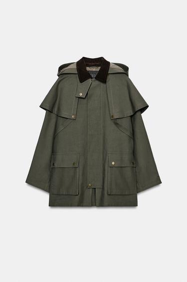 TRENCH CAPUCHA CUELLO CONTRASTE ZW COLLECTION - Verde gris de Zara