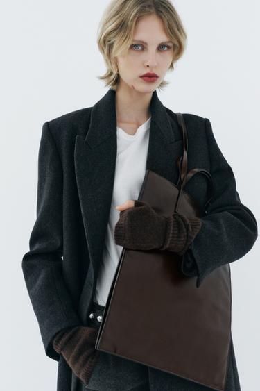 КОЖАНАЯ СУМКА-ШОПЕР С ДВУМЯ РУЧКАМИ — КОРИЧНЕВЫЙ от Zara — изображение 0