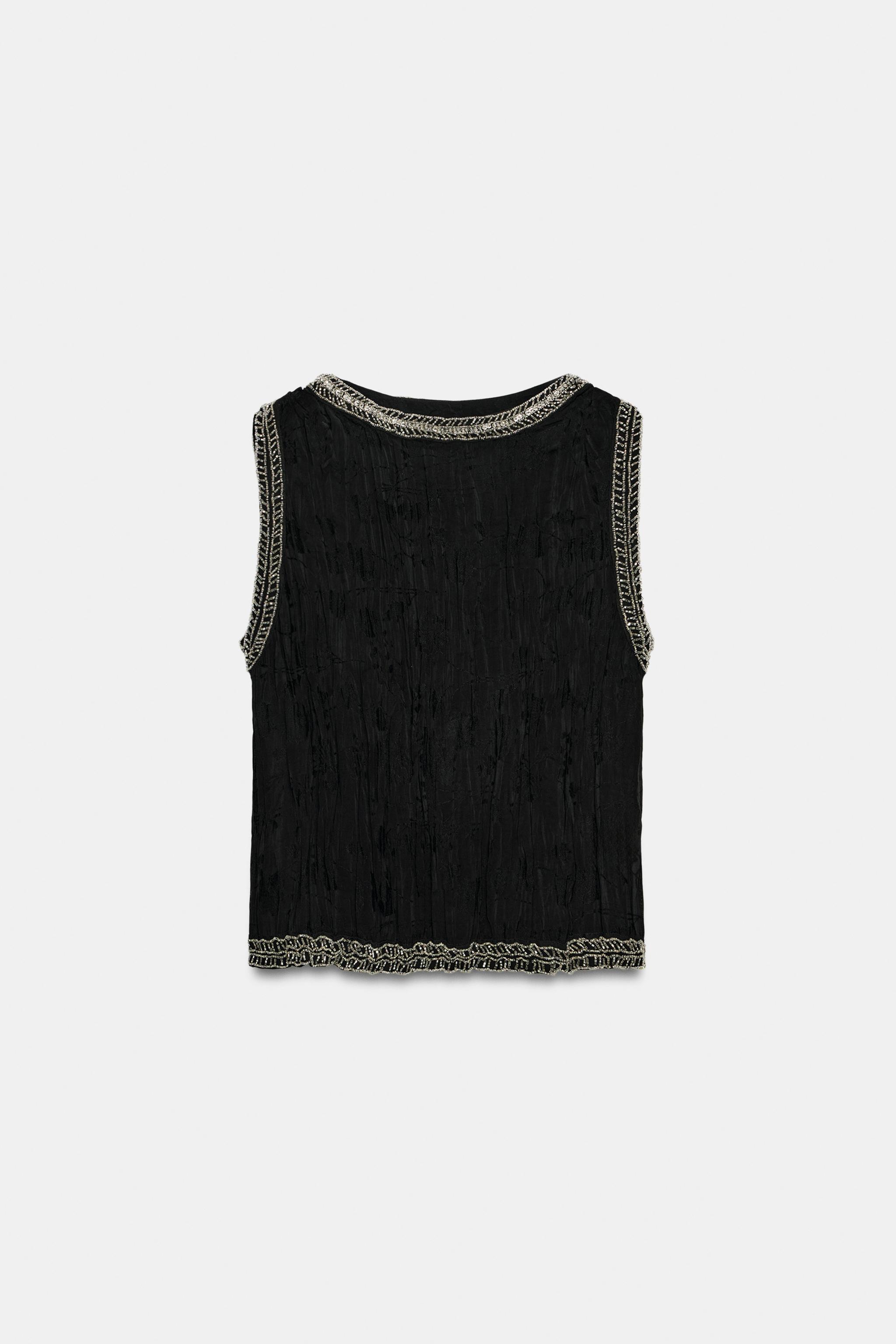 Женские рубашки Zara ZW COLLECTION JACQUARD BEADED TOP — фото 5
