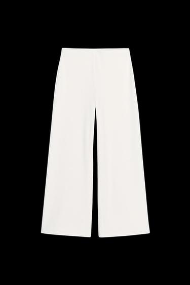 TEXTURED WIDE-LEG TROUSERS - Oyster-white by Zara - Image 0