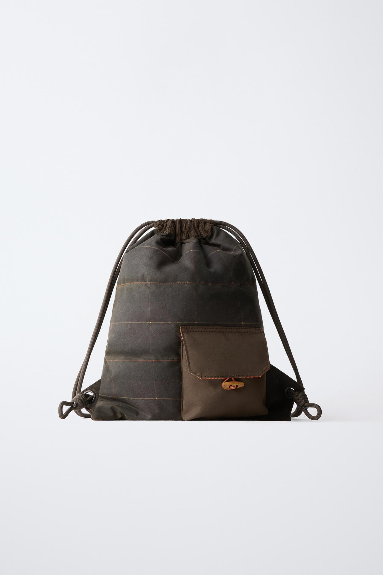 ZARA TIMELESS - CHECK PRINT SACK BACKPACK — Brown