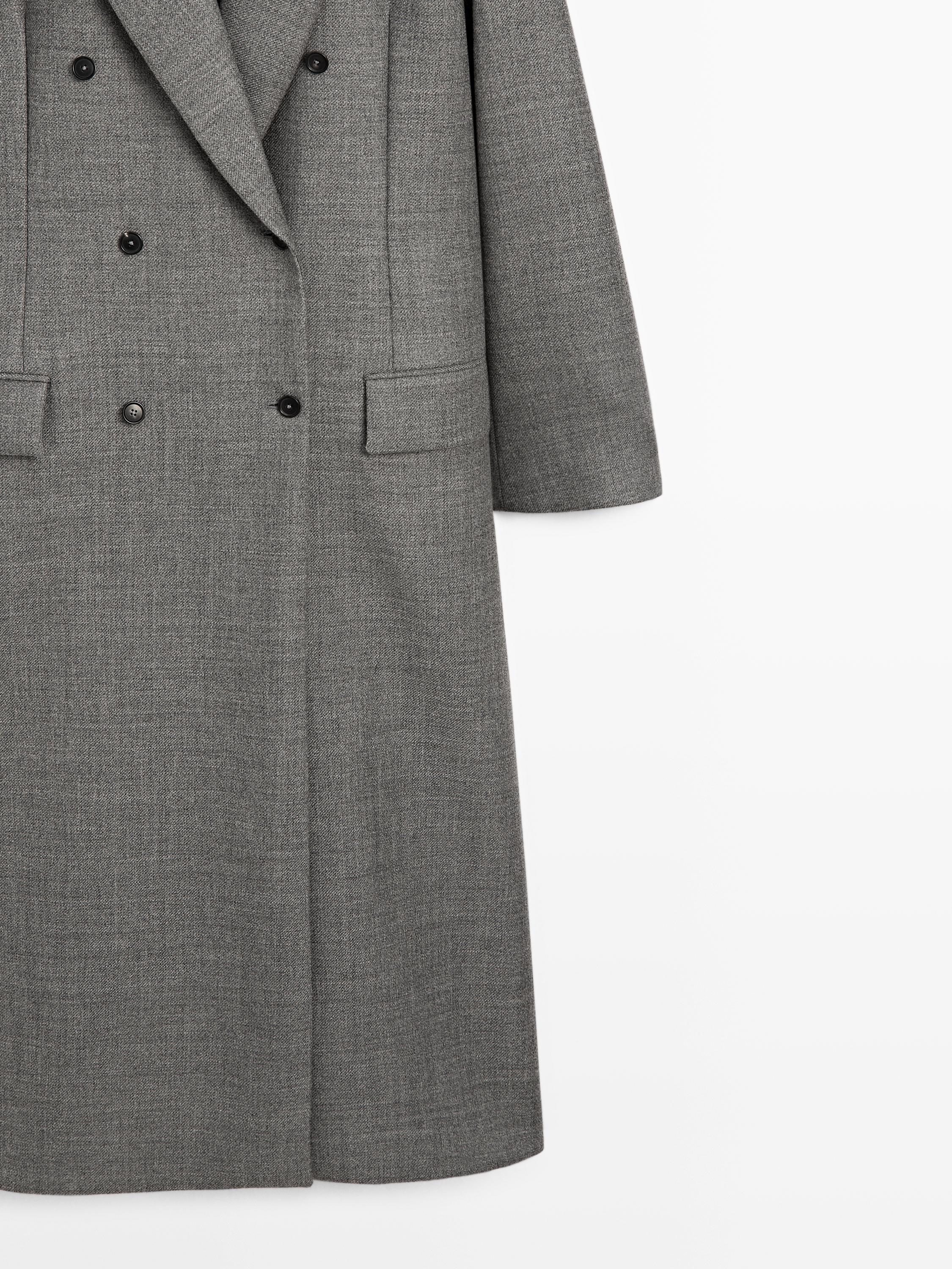 Long 100% wool coat with notch lapel - LIMITED