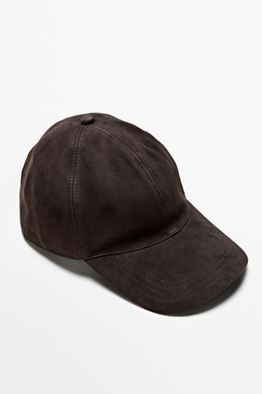 Casquette en cuir daim - Marron de Zara