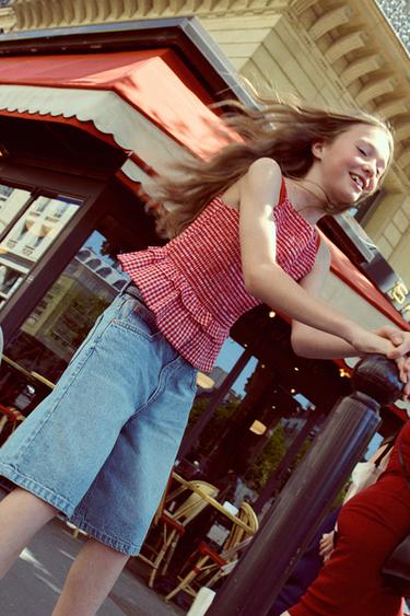 Zara TOP SA HALTER KRAGNOM U VICHY KARO DEZENU – Crvena