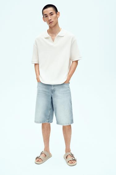 Zara 直條紋理 POLO 衫 - 磨白色