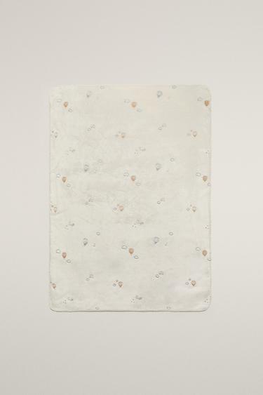 FLEECE BABY BLANKET WITH EMBROIDERED BALLOONS - Cream by Zara - Image 0